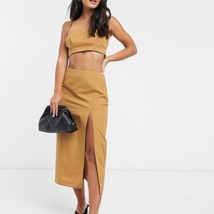 ASOS DESIGN Set- Comes with Crop Top & Midi Skirt  in Camel (Size 4)